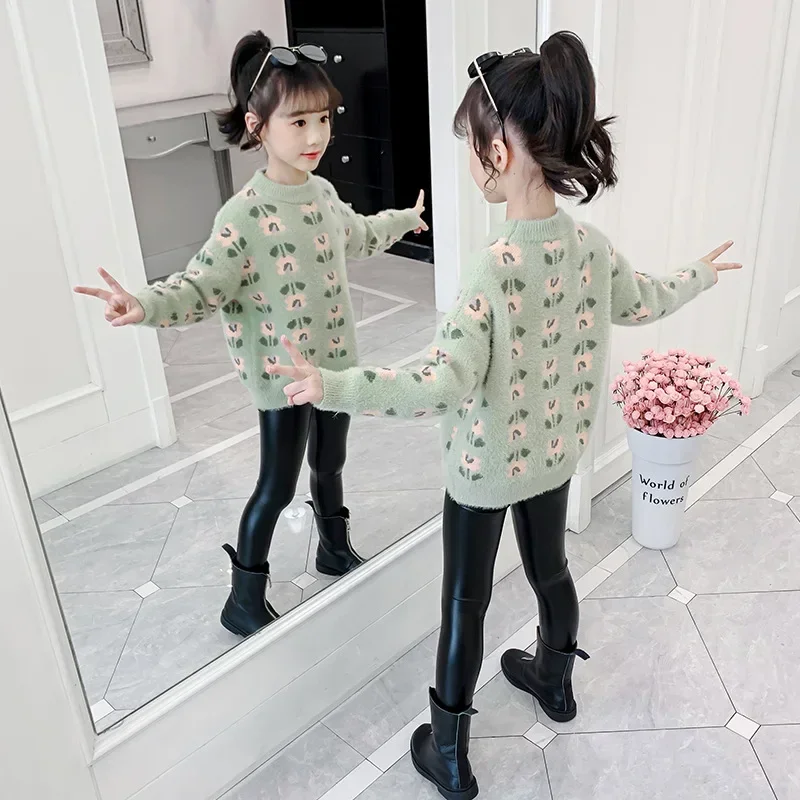 2023 Korea Autumn Winter Pullovers Cropped Sweaters Knitted Sweater Knitted Top Elementary Girls Pullover Sweaters For Children