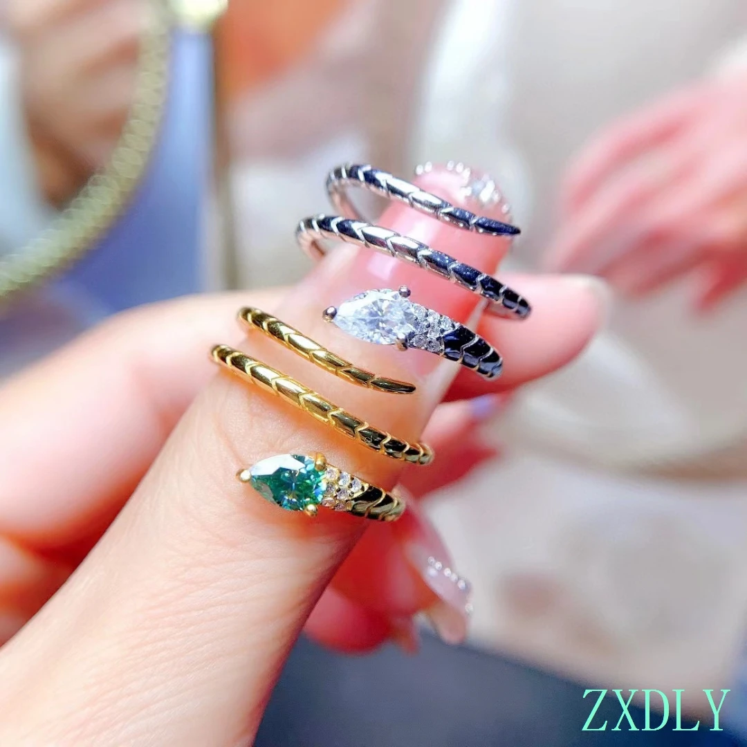 Newest Snake Ring With Shiny Moissanite for Women Men Jewelry Animal Ring Fun Wear  925 Silver Ring Good Gift