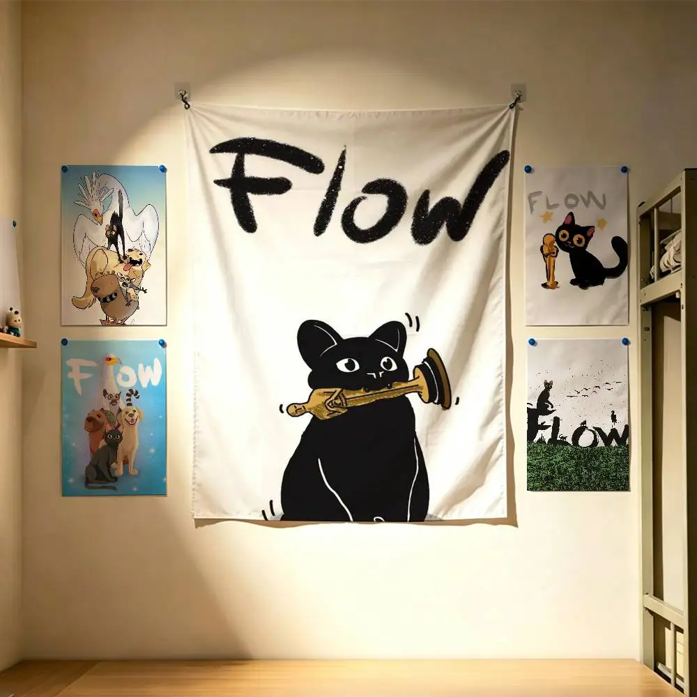 

F-Flow 2024 Movie Black Cat Flags Wall Hanging Background Art Banner for Bedroom Home Outdoor Decor