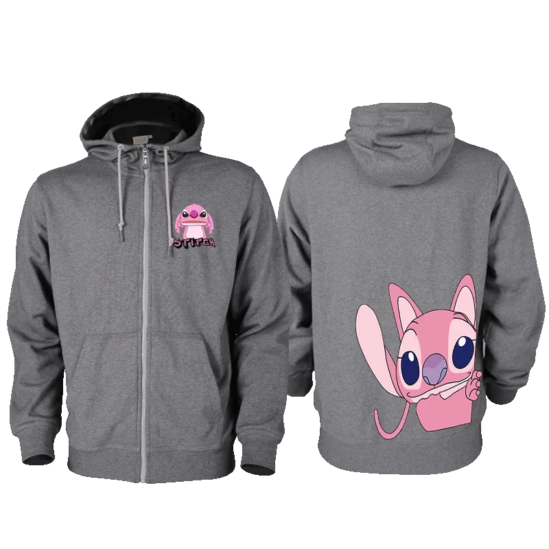 Cartoon style Disney fashion hooded sweatshirt jacket, Stitch hooded cardigan jacket, couple\'s zipper hooded sweatshirt