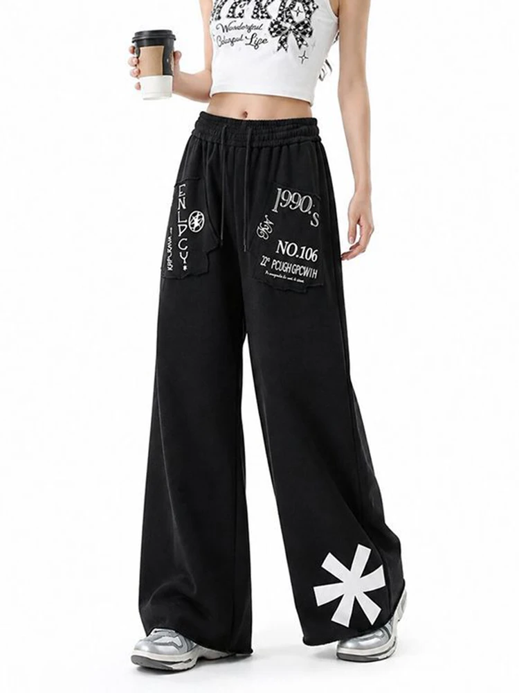 Harajuku Letter Retro Pants Women Streetwear Y2K Hip Hop Loose Trousers Fall American Vintage Bf Casual High Waist Gothic Pant