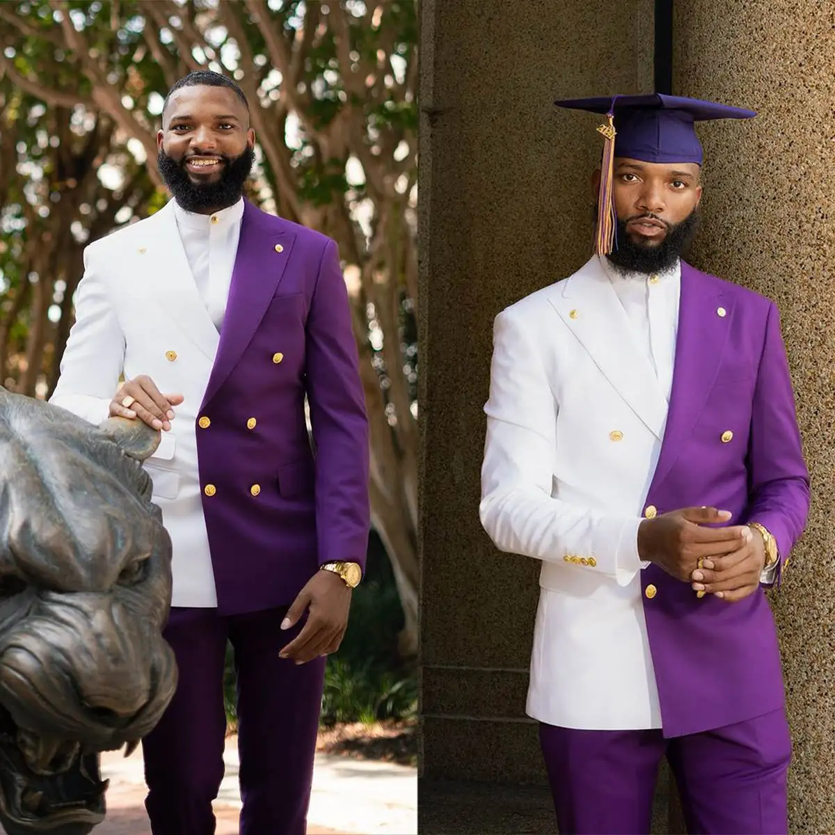 

Noble Purple White Mens Tuxedos 2 Pieces Double Breasted Groom Wear Dinner Business Birthday Party Graduation Ceremony Outfits