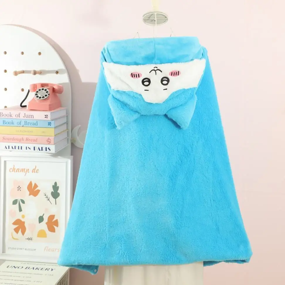

Теплый плюшевый плащ с капюшоном Chiikawa Hachi Usagi, мягкое домашнее многоцелевое портативное одеяло для сна для девочек, принадлежности для спальни в студенческом общежитии