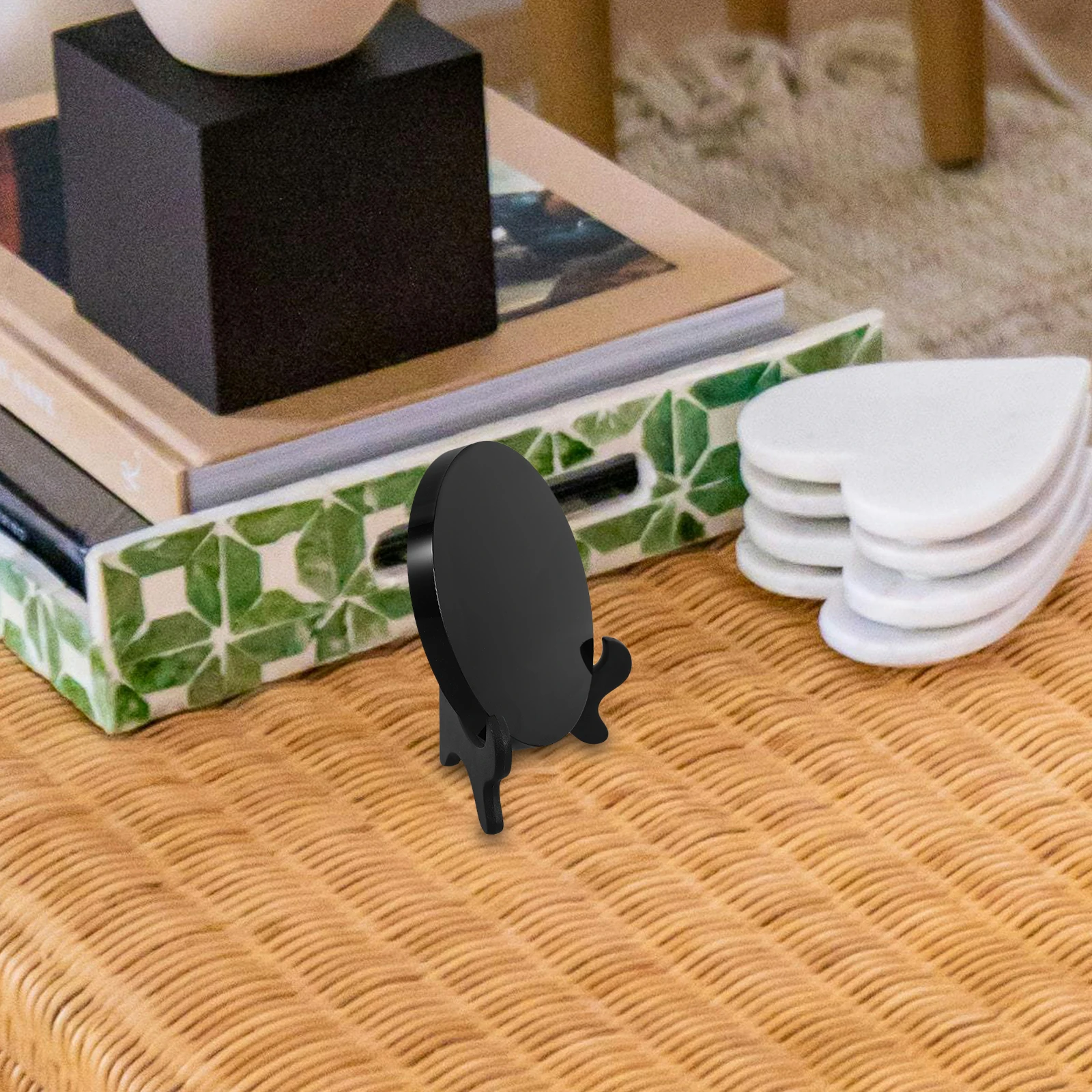 

Obsidian Divining Mirror Black Scrying Round Stone Plates Decorative Fengshui Gothic Desk Meditative Table Centerpiece Home