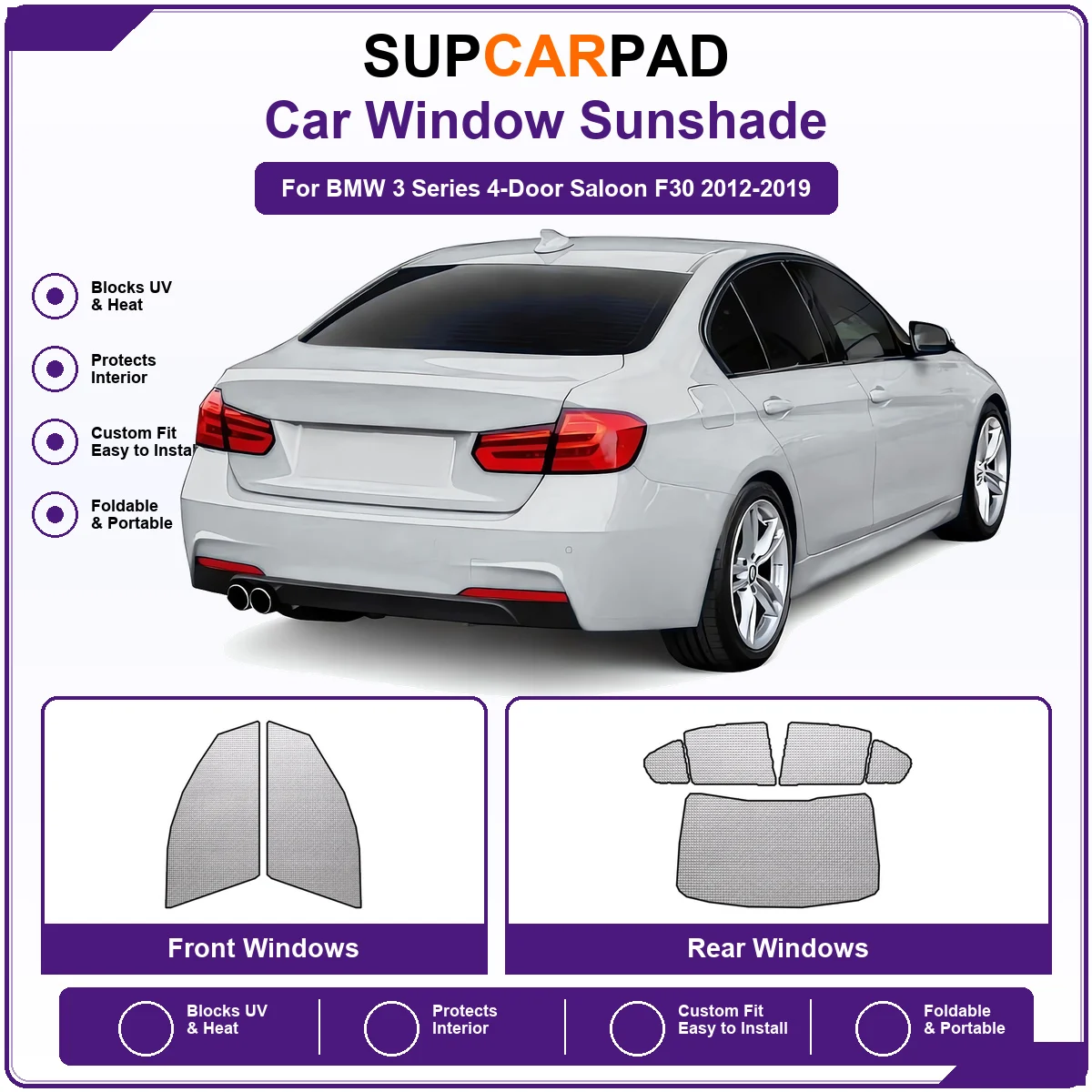 For BMW 3 Series 4-Door Saloon F30 2012-2019 Pre‑Cut Auto Window Sunshade Anti‑UV Car Sun Visor Protector