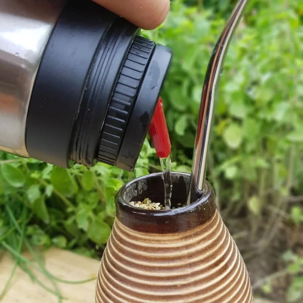 Termo de 1000 ml para Yerba Mate, Botella de Acero Inoxidable con Diseño de Pajita, Termo de Vacío de Gran Capacidad, Botella de Agua Aislada de Doble Pared