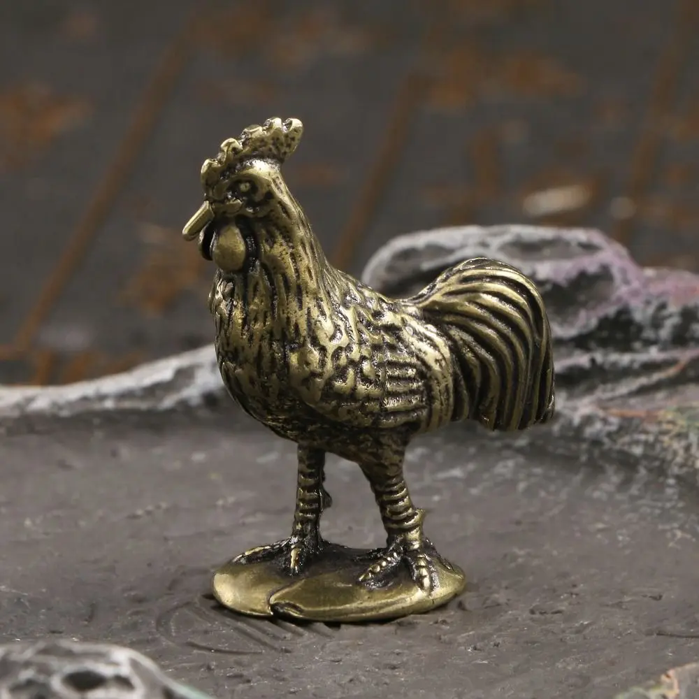 Brass Rooster Small Home Deco Ornaments Pure Solid Copper Antique Animal Miniatures Figurines Crafts Office Desktop Decorations