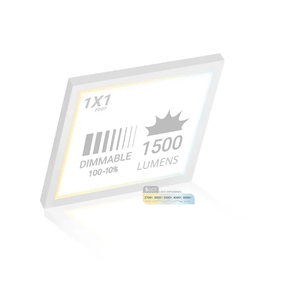 لوحة تثبيت سطحية مربعة LED 1 × 1 قدم، 5CCT 2700K 3000K 3500K 4000K 5000K قابلة للاختيار، 1500LM 18W، محرك داخلي، مسطح عاكس الضوء #1