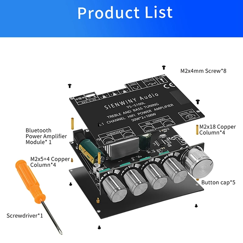 YS-S100L 2.1 Channel Amplifier Module Bluetooth Audio Amplifier Board Audio Amplifier Module 50X2+100W