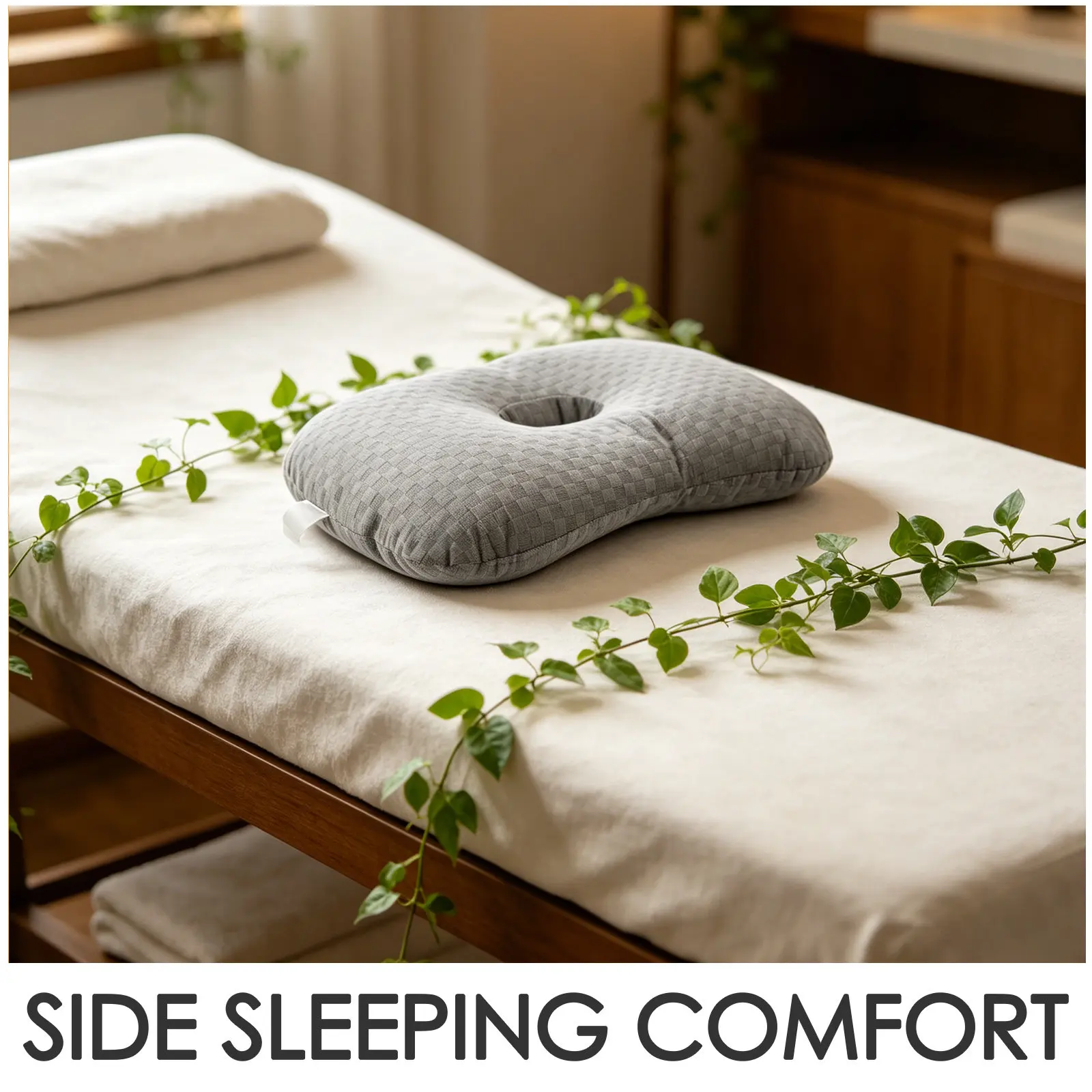 Ear Pillow Grey for Side Sleeping Hollow Center Cushion Ear Piercing Recovery Spa Home Use Breathable Soft Fabric