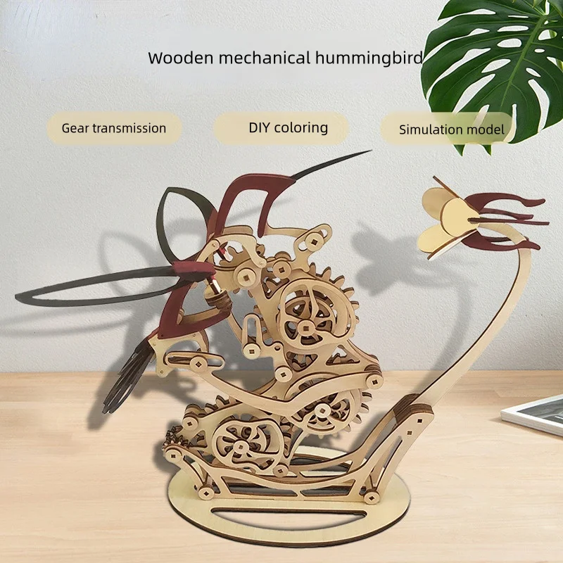 Mechanical bird model, wooden three-dimensional puzzle, hand assembled adult and children's puzzle thinking toy ornaments