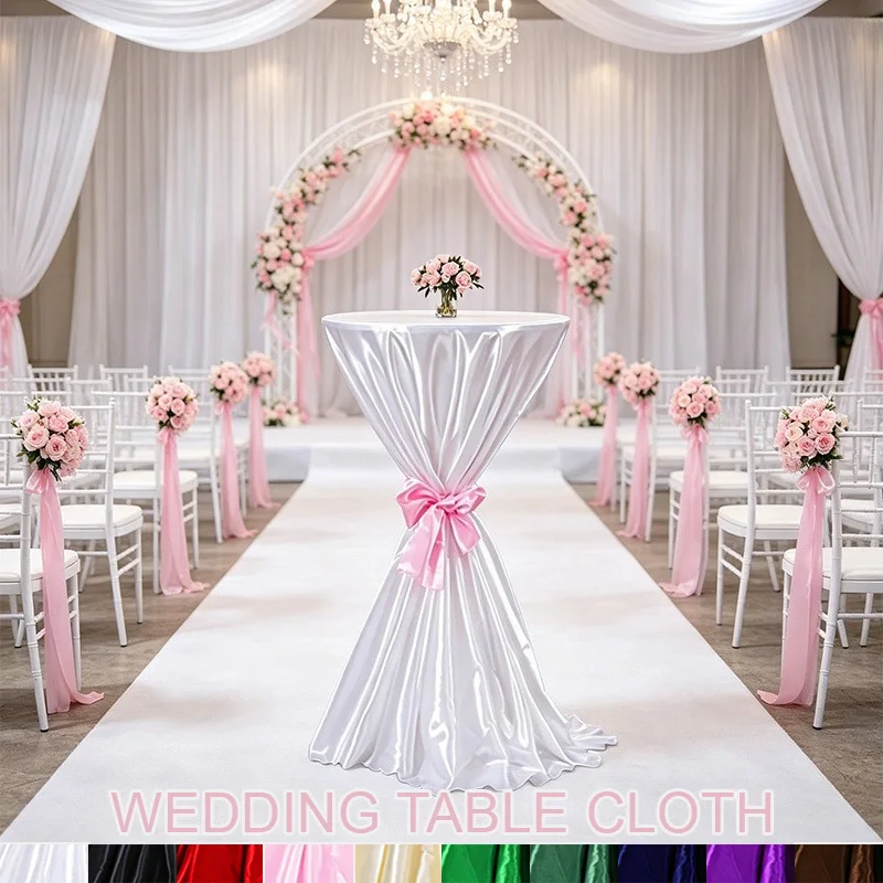

1PC Satin Round Highboy Cocktail Table Cover Elastic Fitted Bar Tablecloth for Wedding Birthday Party Hotel & Banquet Decoration