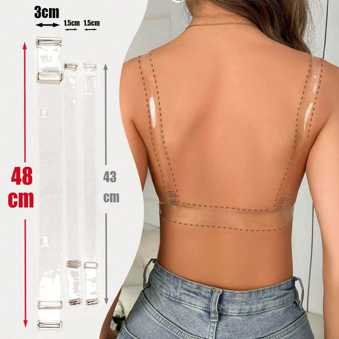 Women\'s Elastic Clear Transparent Bra Back Straps And Shoulder Straps With Metal Buckles For Strapless/Backless Dresses