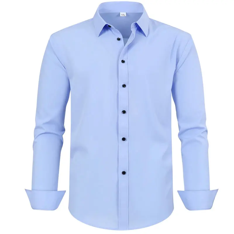 Camisa masculina de manga comprida, para engomar livre, casual, cor sólida, tamanho grande, vestido gordo, tamanho EUA 100-265kg, primavera e outono