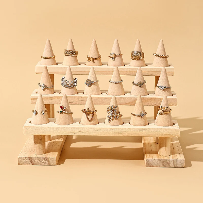 Wood Cone Ring Display Holder Jewelry Stand