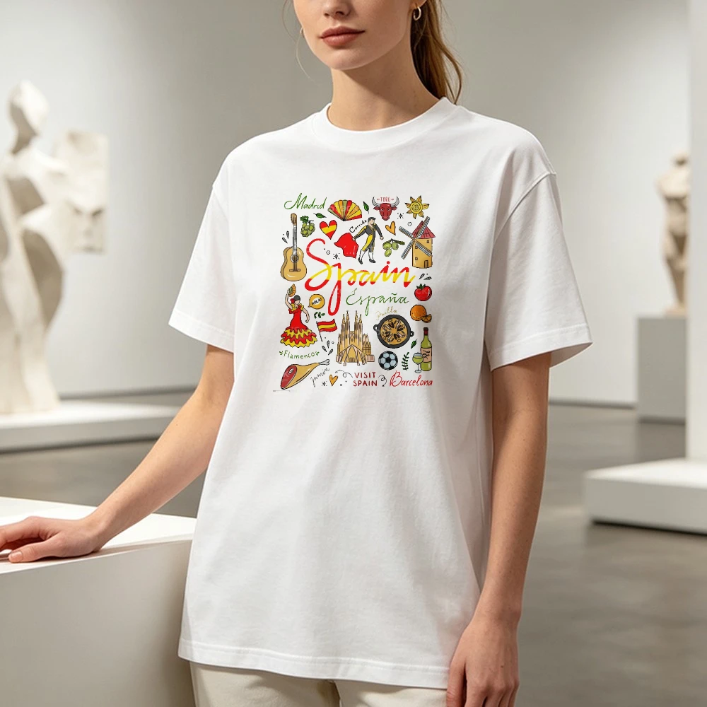 Spain Flamenco Travel Graphic Tee Madrid Bullfighter Sagrada Familia Cultural Souvenir Unisex Tops Vintage Tourist Souvenir Tees