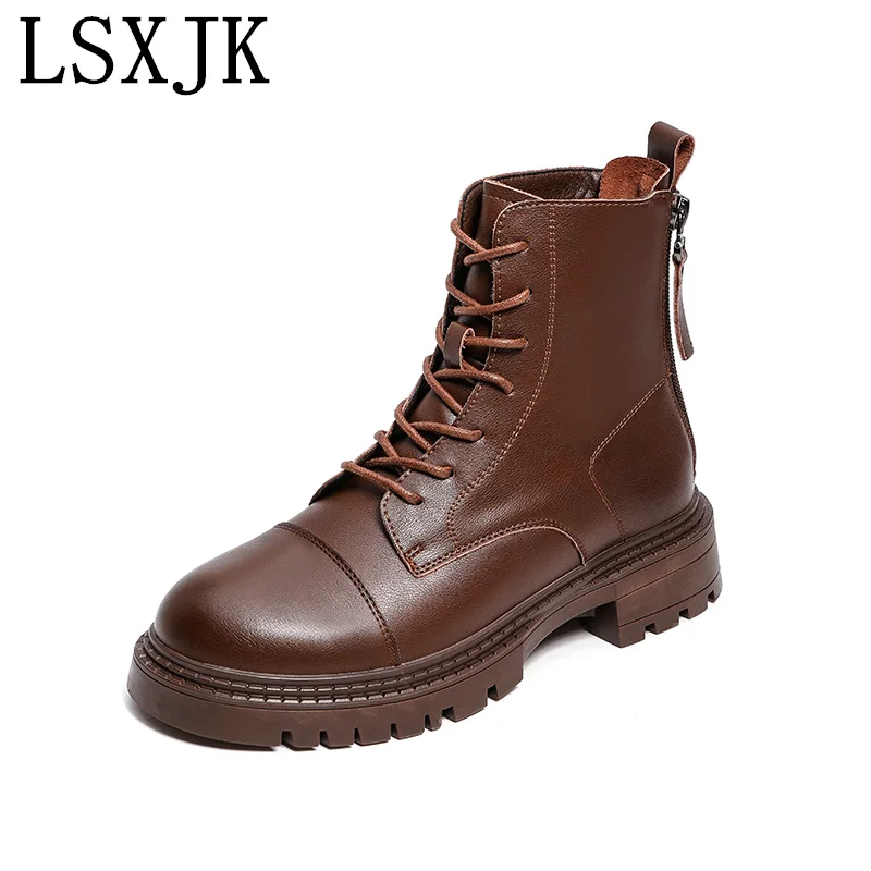 

Genuine Leather British Style Martin Boots Autumn Winter Fashion All-Match Thick Sole Lace Up Ankle Women's Boots Free Shipping