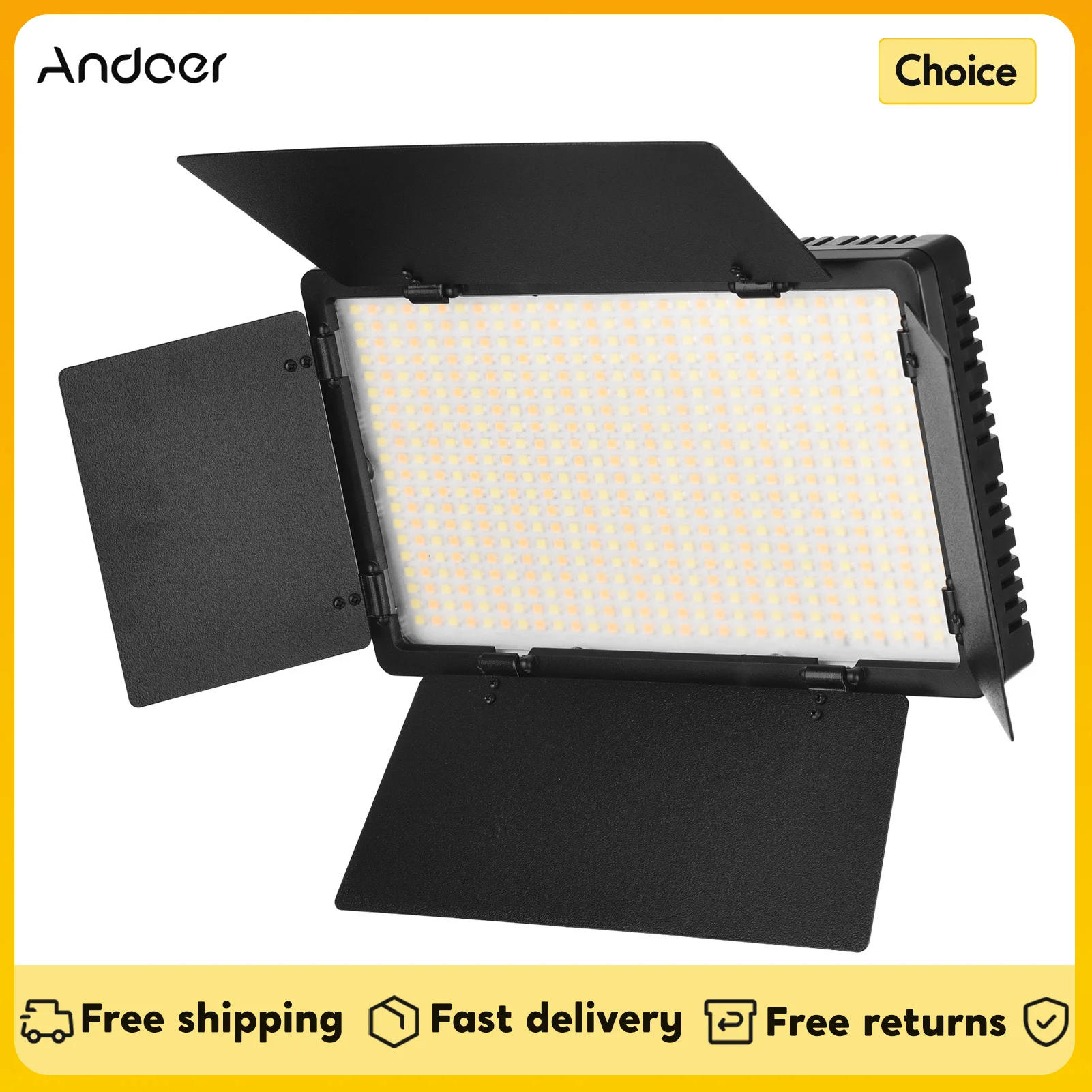 Andoer LED-600 LED Video Light Professional Photography Light Panel 480PCS Bright Light Beads 3200-5600K Dimmable with Barndoor