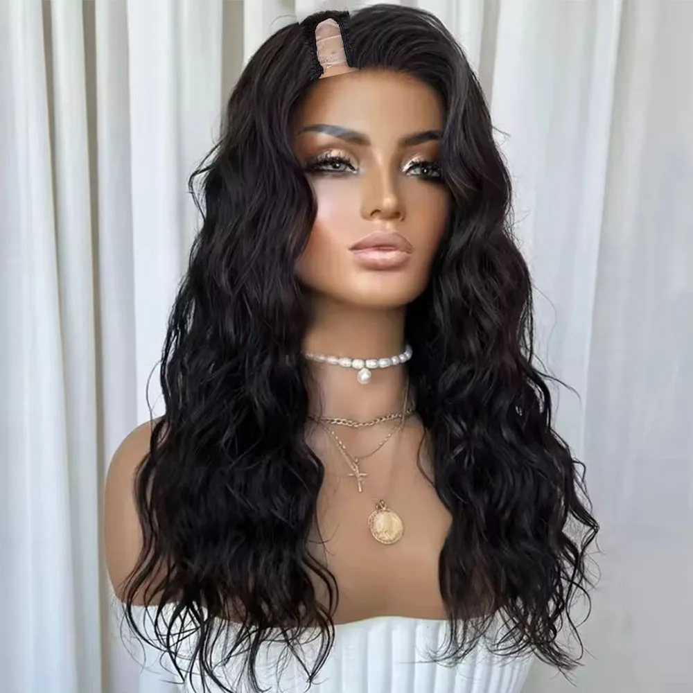 Tiefe, lockere, gewellte, einfach zu tragende, klebefreie Echthaar-Perücken in 1x4-Größe mit mittlerem U-Teil und Clips, natürliche V-Teil-Perücken für Afro-Schwarze Frauen – Detail 3