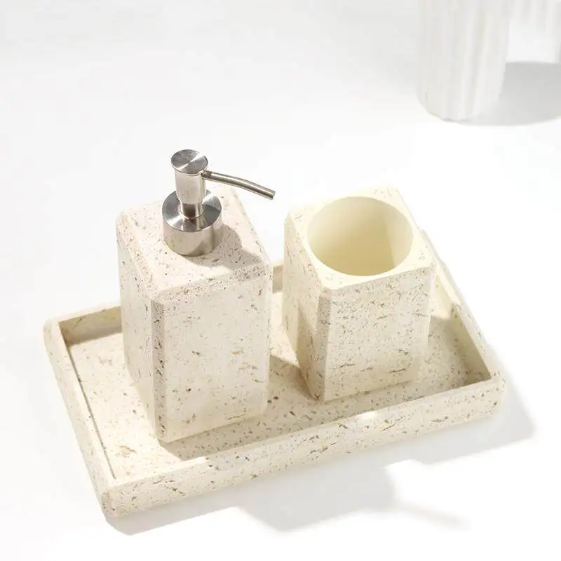 

Sand and Gravel Resin Hand Sanitizer Bottle Luxury Advanced Bathroom Emulsion Press Packaging Bottle Bathroom Tray Ornaments Set