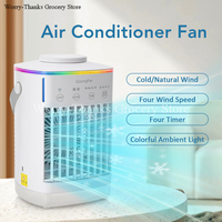 Portable Air Conditioner with Colorful Atmosphere Light Water Cooling Fan USB Table Fan 700ml Water Tank Desktop Fan Humidifier