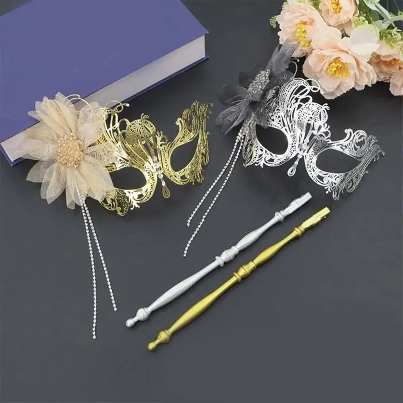 

652F Цветочная Маскарадная Маска С Палкой Полумаска Стразы Маскарадная Маска Для Глаз для Женщин Хэллоуин Выпускные Вечеринки
