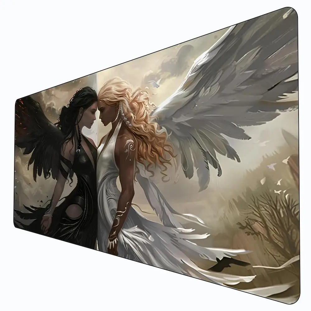 Черно-белый коврик для мыши «Ангел», игровой коврик, большой компьютерный офисный коврик для мыши, противоскользящий игровой коврик для MTG DTCG CCG RPG, коврики для коллекционных карточек