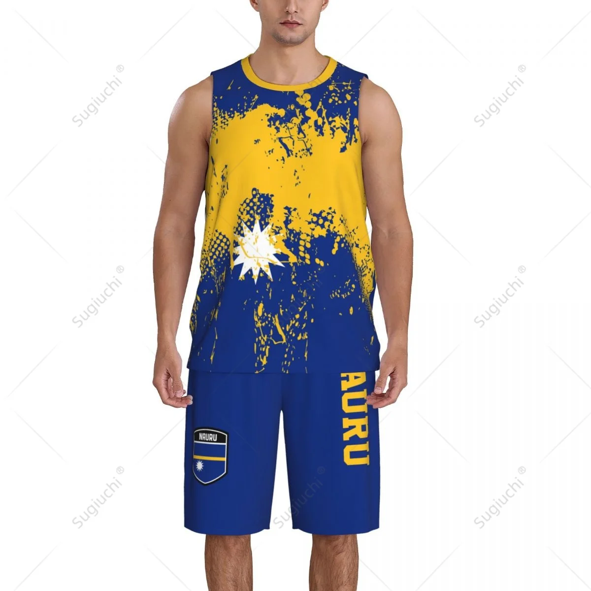 Team-up Nauru Flag Grain Men Basketball Jersey Set Shirt & Pants Sleeveless Custom Name Nunber Exclusive