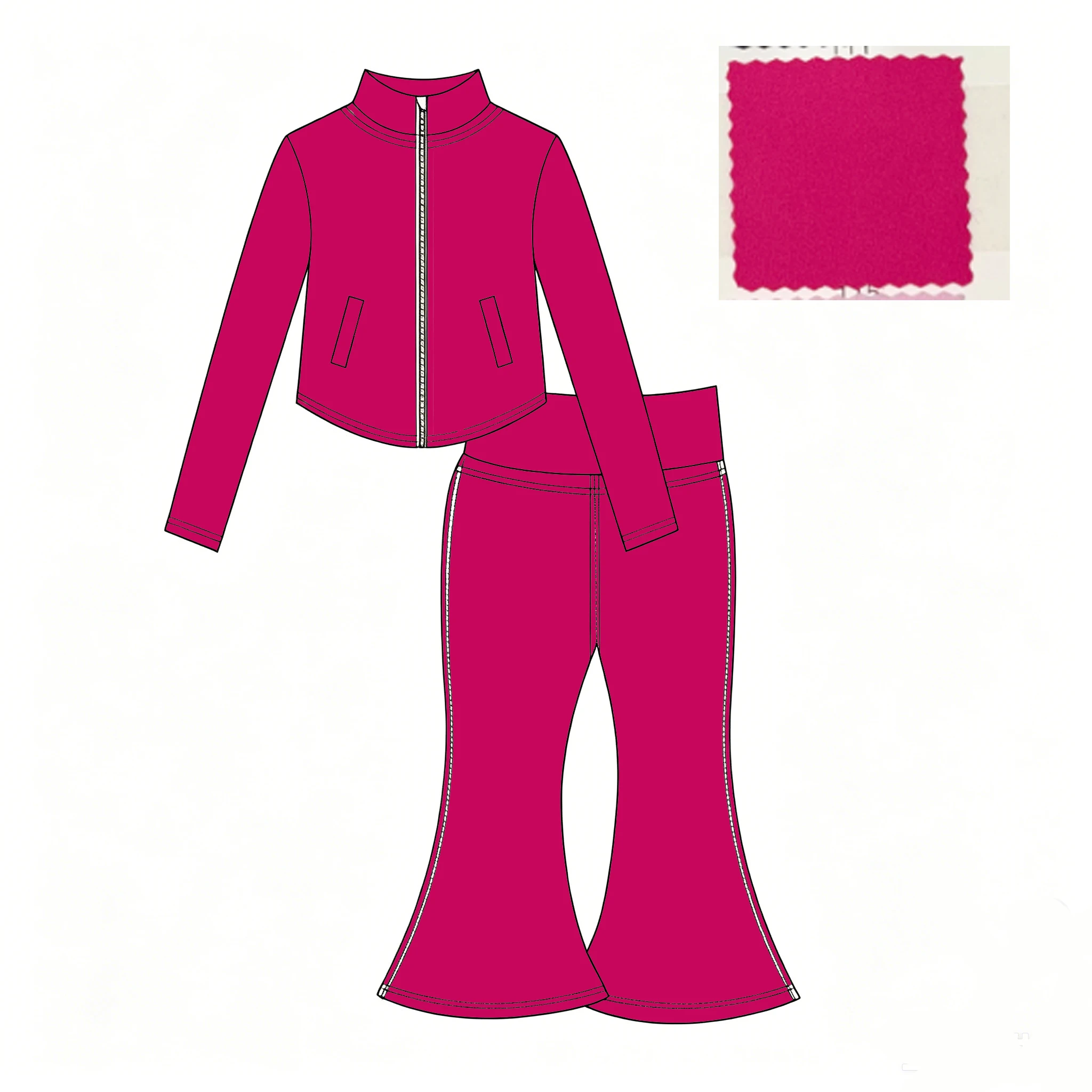 Boutique children's sets Long sleeves and trousers Slim fit stand collar zipper pocket Solid color yoga custom wholesale