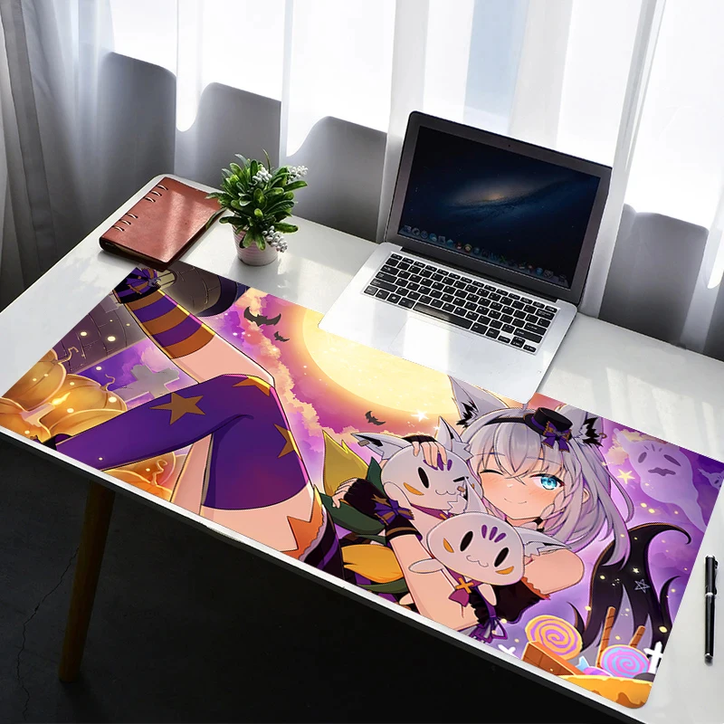 Mouse Pad Laptop Rubber Extended Desktop Mat Hololive Shirakami Fubuki Computer Gamer Mousepad Gaming Accessories Keyboard Pad