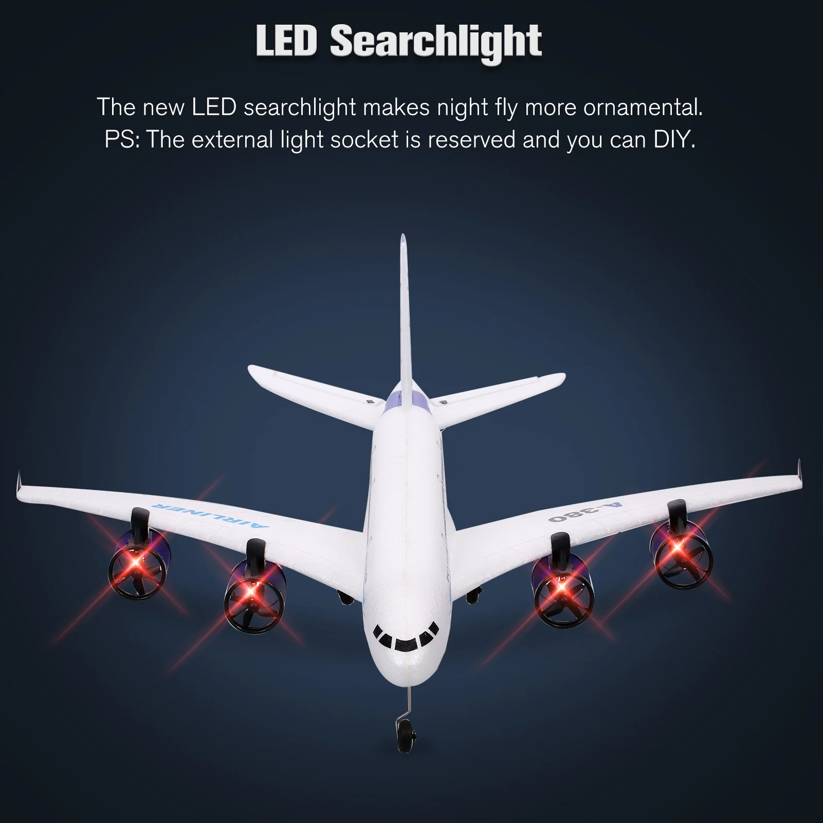 A380 2.4G RC Airplane Flying Aircraft Glider with LED Searchlight 3CH for Beginner EPP Foam Fixed Wing Airplane Foam Plane Remo