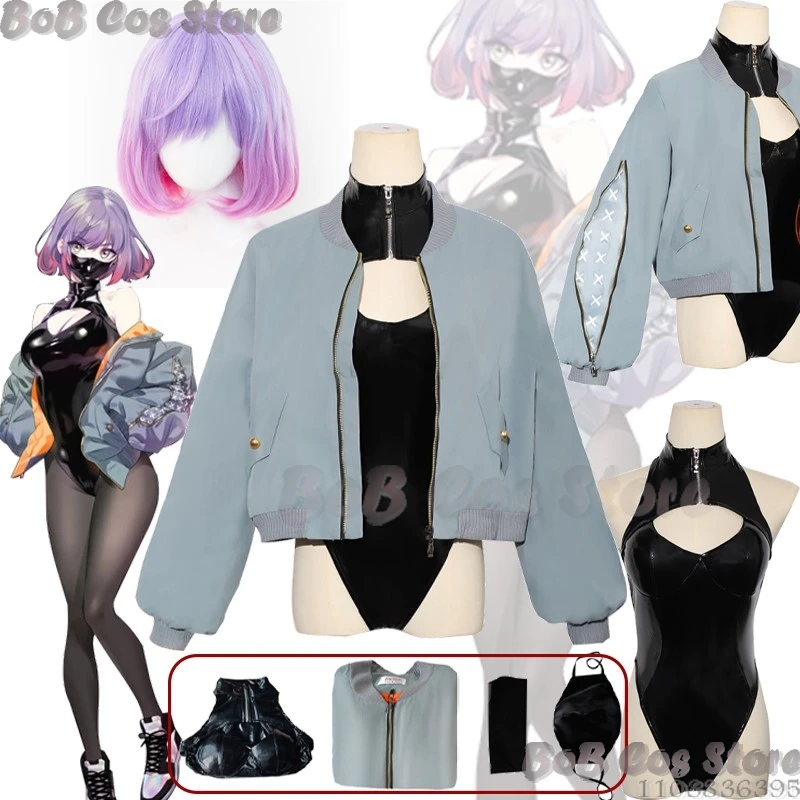 Luna Astrum Anime Cosplay Costume Wig Black PU Leathern Bodysuit Jumpsuit Coat Socks Mask Sexy Girl Women Holloween Customized