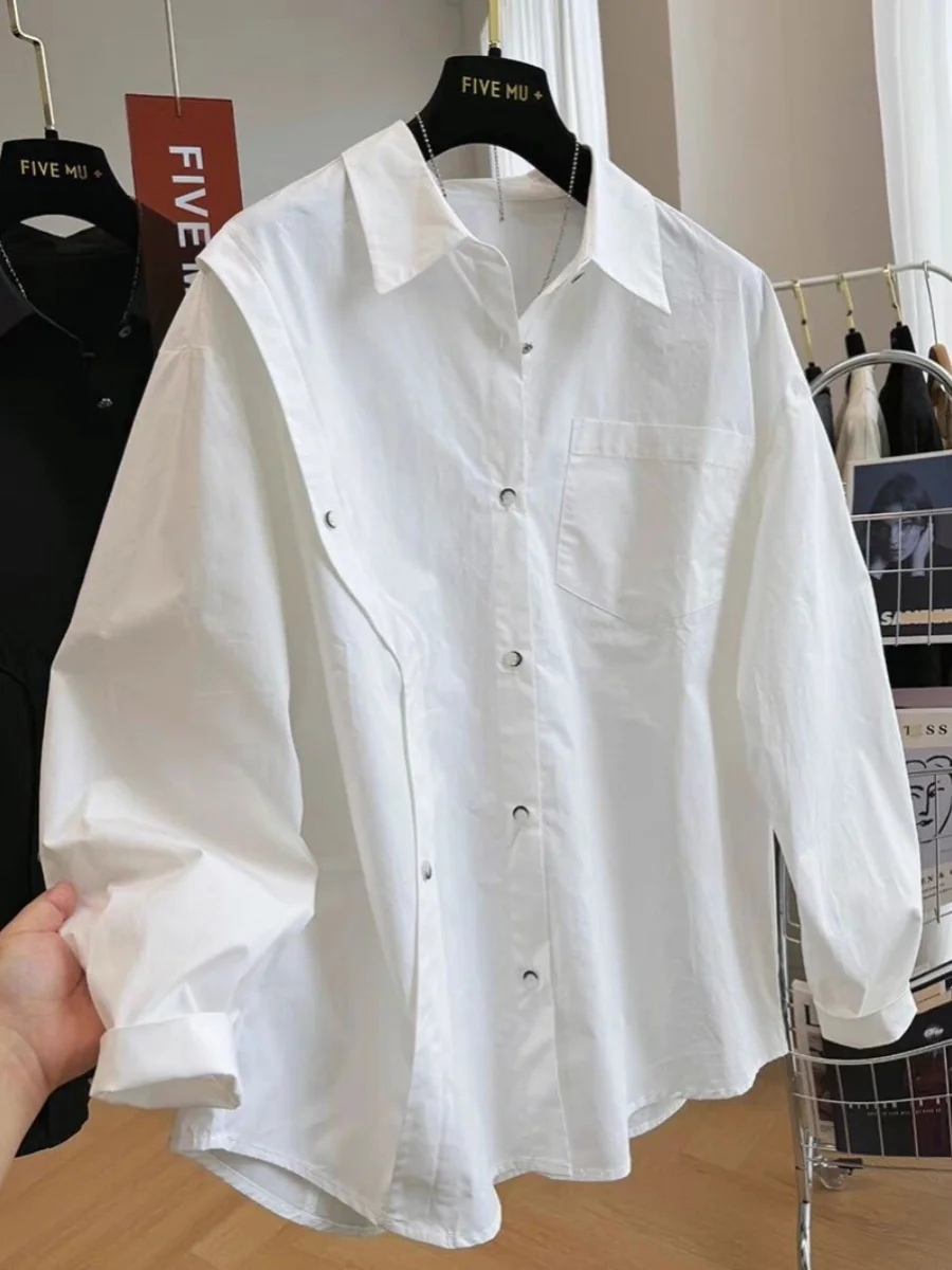 

Ele Large Size Early Autumn Pure Cotton Long Sve irt Women's Loose Thin Outerwear Commute Sle Pear Body pe
