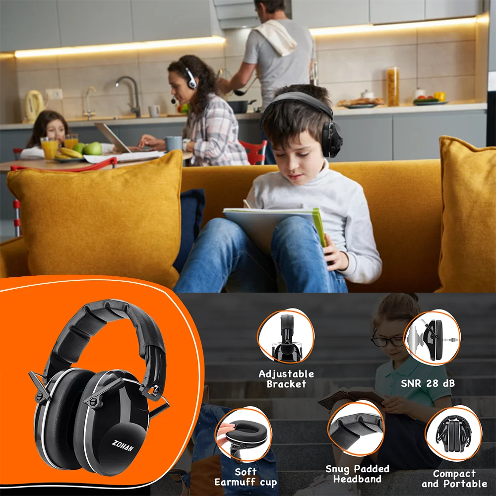 ZOHAN Kids Ear Protection Hearing Safety Noise Reduction Adjustable Earmuffs For Children Autism Hearing Sensory Issues NRR 25dB