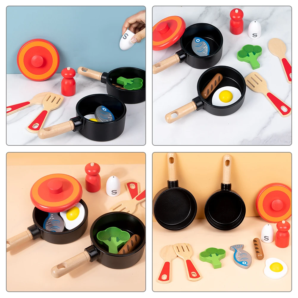Ensemble de casseroles en bois pour enfants, accessoires de cuisine, ustensiles de jeu, fournitures de jouets, ensemble de jeu pour enfants