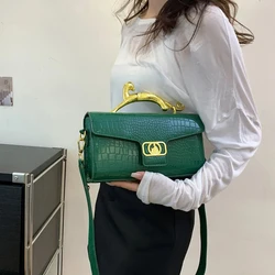 Borsa a tracolla da donna con motivo in pietra di coccodrillo in pelle verniciata di lusso borsa da donna con manico in metallo leopardato con Hardware retrò