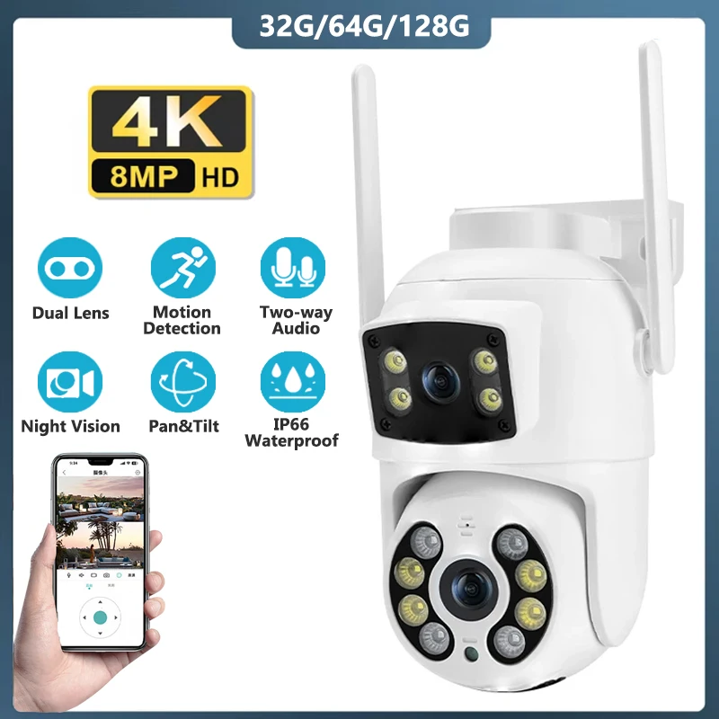 

4K 8MP PTZ WIFI камера с двумя объективами и двойным экраном IP-камера уличная камера с автоматическим отслеживанием ночная Visoin защита безопасности камера наблюдения