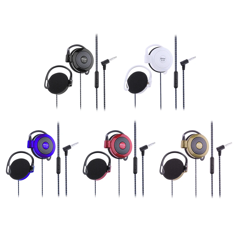 1pcs Universal 3.5mm Plug Wired Stereo Metal Wired Headphones Heavy Bass Headset Over-ear Adjustable Ear Hook Earphone for Phone