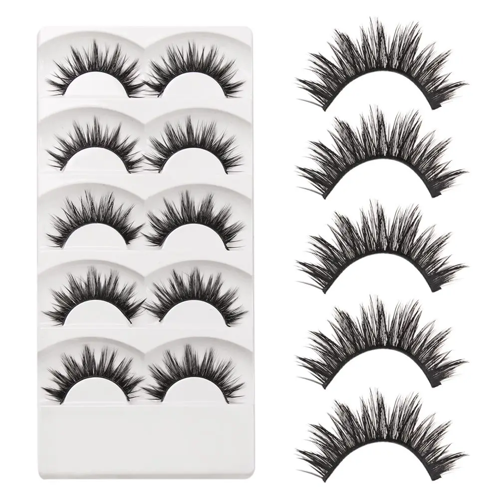 5 Pairs Long Natural Thick Cross Black Handmade False  Eyelashes Eye Lashes Extension