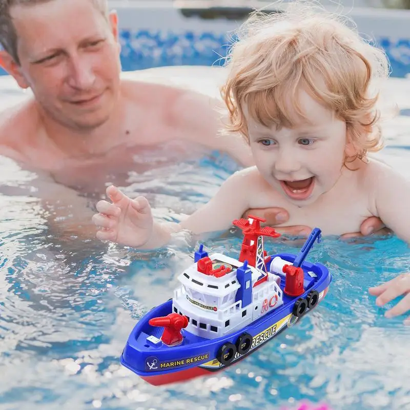 Fire Boat Toy Electric Fire Boat Toddler Toys Water Play Games Battery Operated Ship with Automatic Water Spray Lights & Music