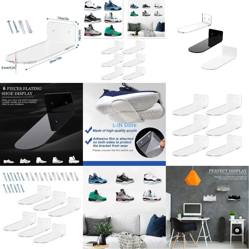 

6pcs Floating Shoe Shelves Acrylic Wall Mounted Shoe Display Shelf for Sneaker