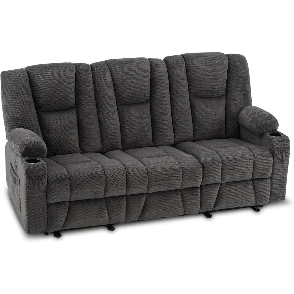 

recliner.Power Reclining Sofa with Heat and Vibration,USB Ports, Cup Holders,3-Seat Dual Recliner Sofa for Living Room 6015