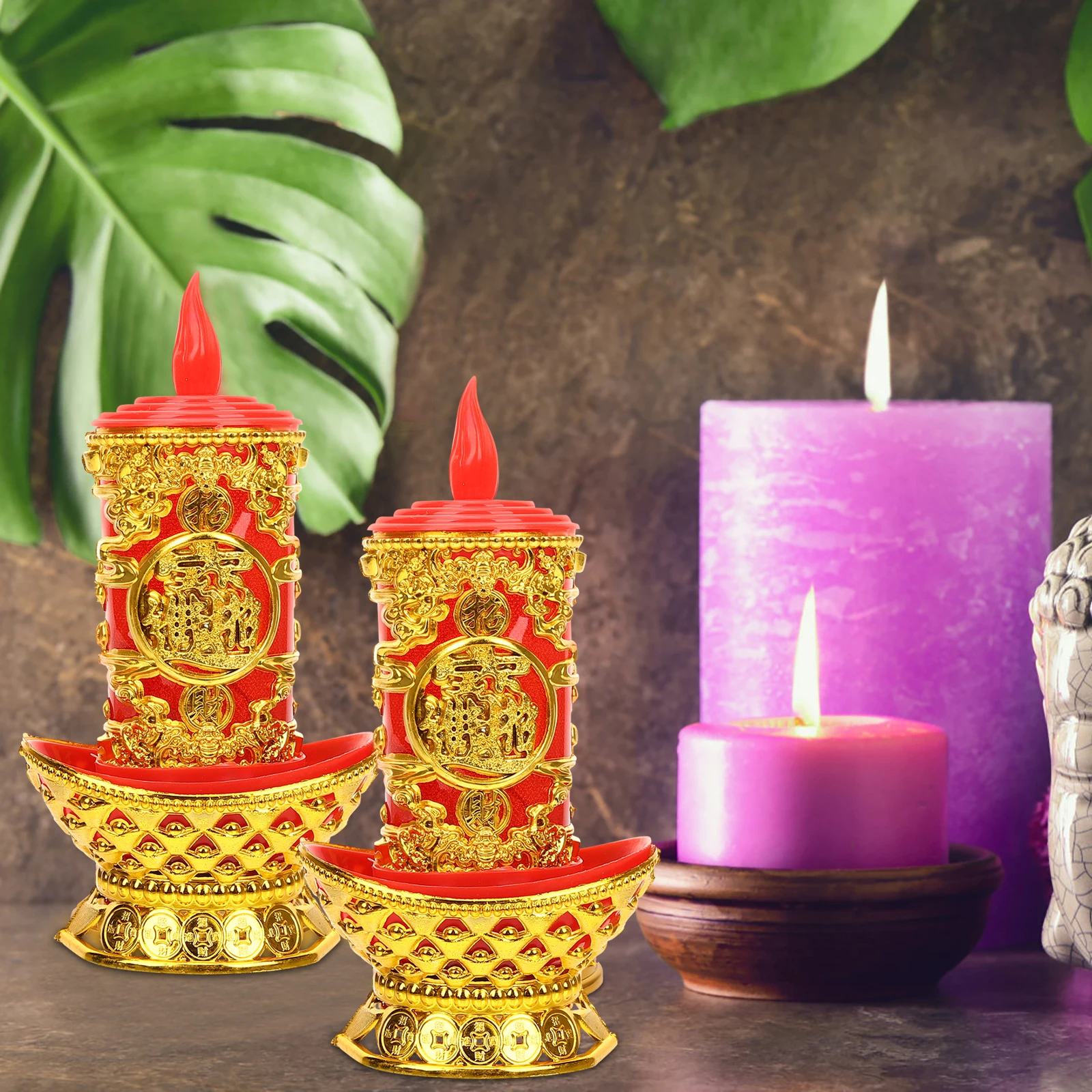 2 قطعة LED ضوء إلكتروني عديمة اللهب تعمل مصابيح الصينية التقليدية لقاعة البوذية غرفة نوم اليوغا ساونا #2