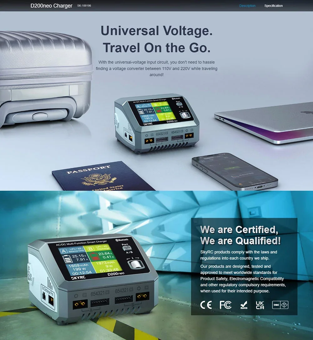 SKYRC D200neo 충전기 - AC 200W DC 800W 1-6S LiPo 밸런스 충전기 방전기 RC 모델용 스마트 다기능