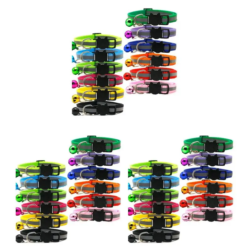 36 Pcs Reflective Cat Collars Quick Release Safety Buckle With Bell Adjustable 19-32Cm (12 Colors)