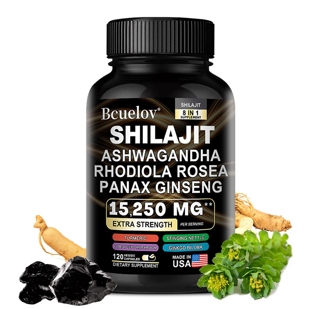 Shilajit 9000 Ginseng 1500MG Ashwagandha 2000MG - 8 in 1 Natural Plant Complex Extracts, Provide Energy, Immune, Muscle Strength