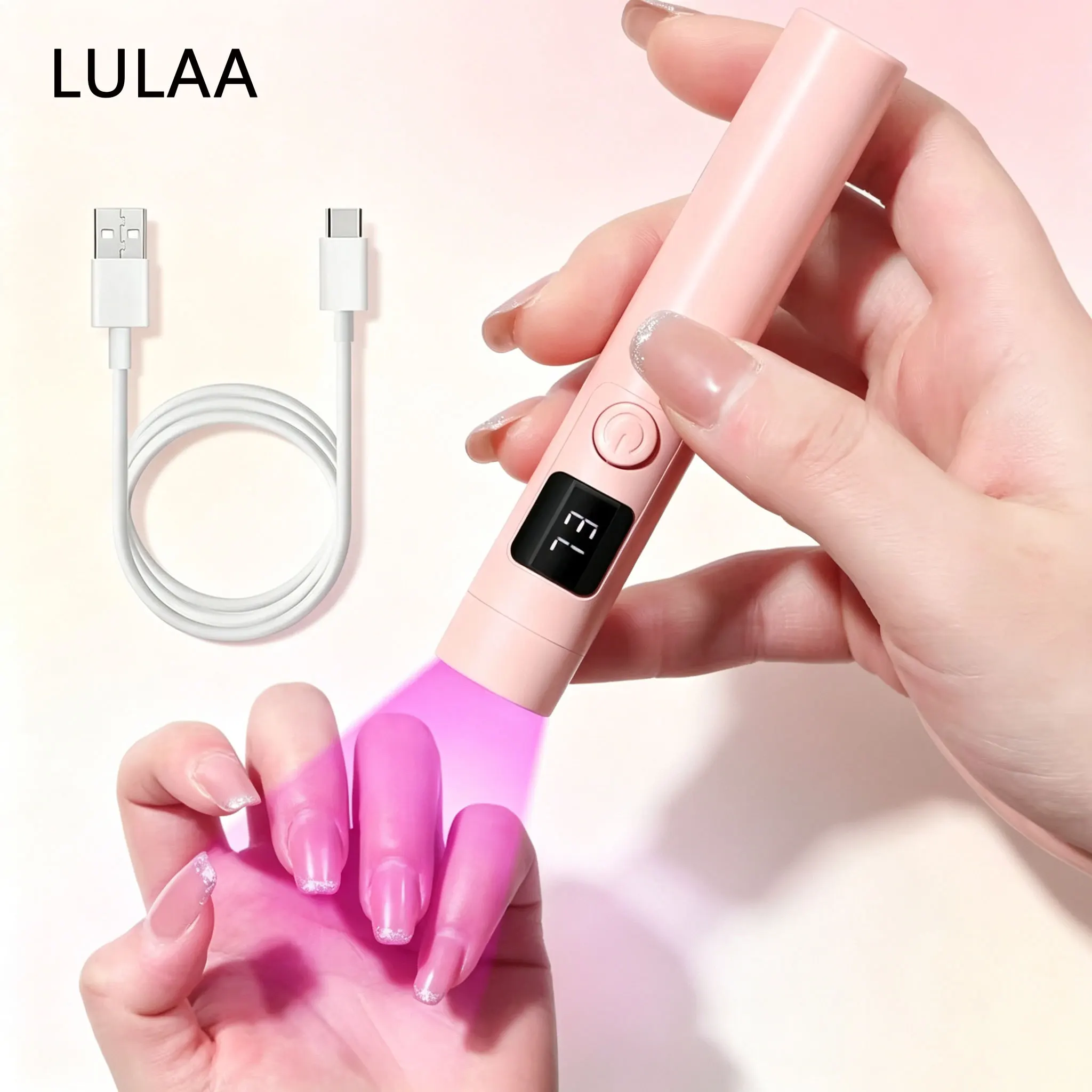 LULAA Handheld UV LED Nail Lamp Rechargeable Type-C Gel Curing Pen Digital Display Mini Nail Dryer For DIY Manicure Salon