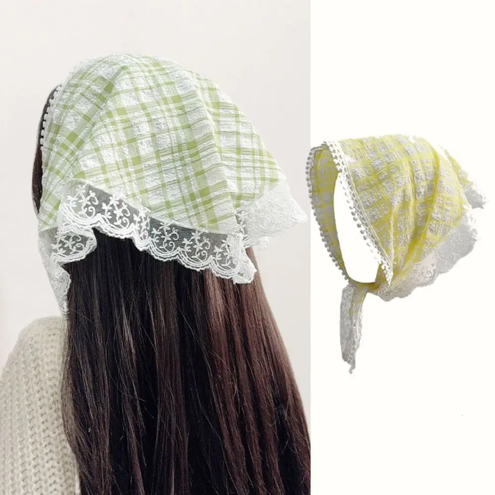 Cute Lattice Triangle Bandana Countryside Style Turban Lace Hair Scarf Hair Accessories Headband Triangle Scarf Ladies