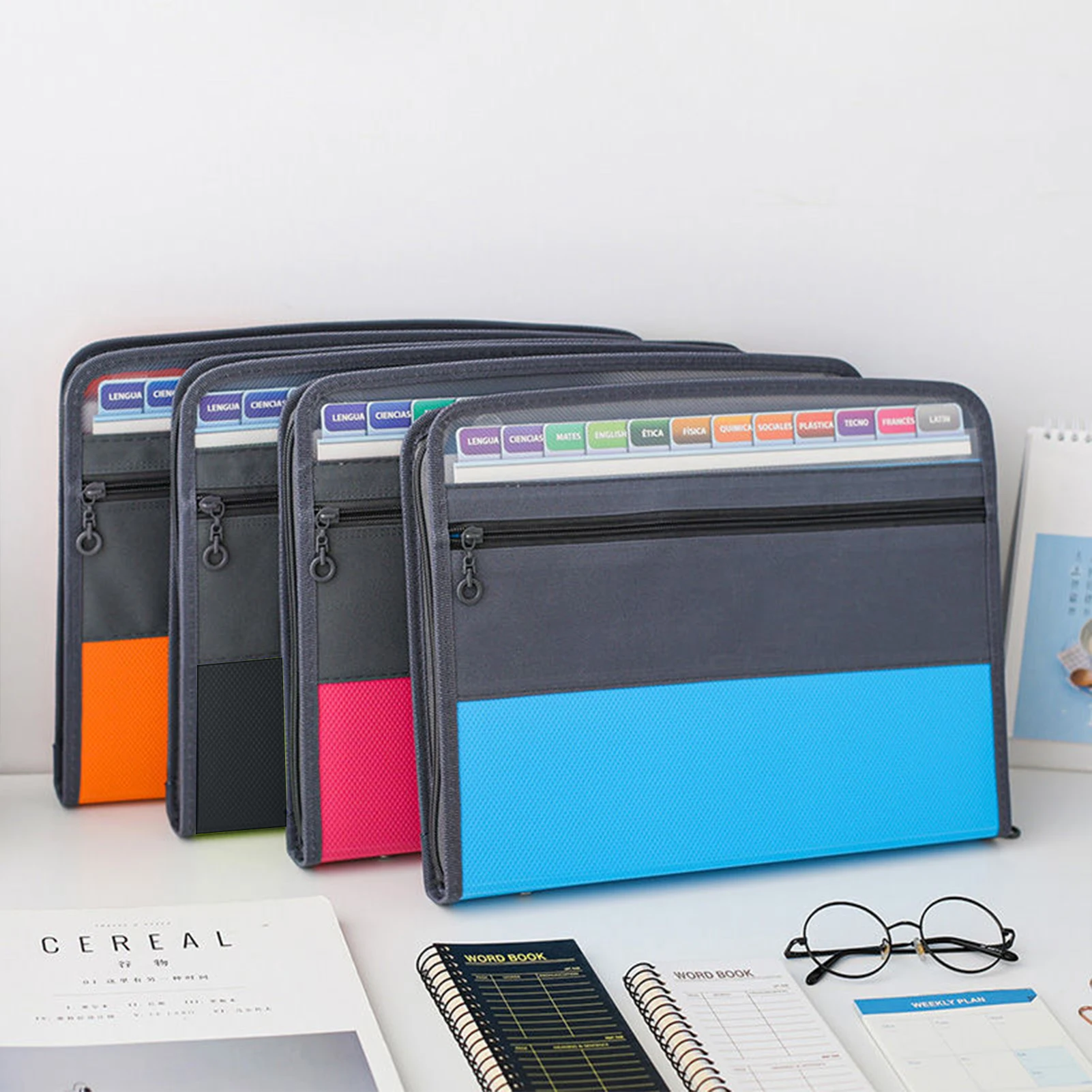 4 Layer Zipper File Folder Organizer with 13 Pockets Large Capacity Multi Compartment Document Holder Student Exam Paper Storage