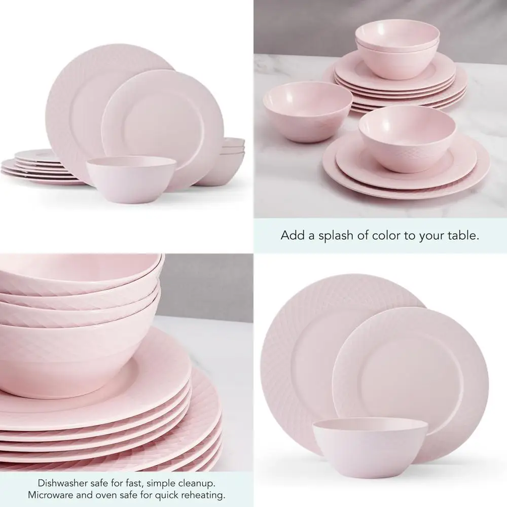 

Miksa Trellis Pink Bone China, Chip Resistant, Lightweight 12-Piece Dinnerware Set for 4